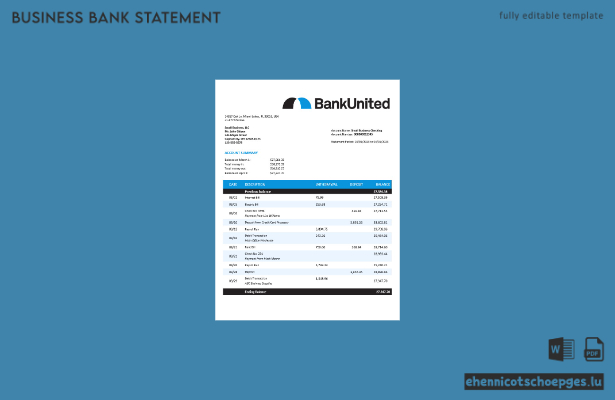 BankUnited-Geschäftskontoauszug (Word- und PDF-Beispiel)